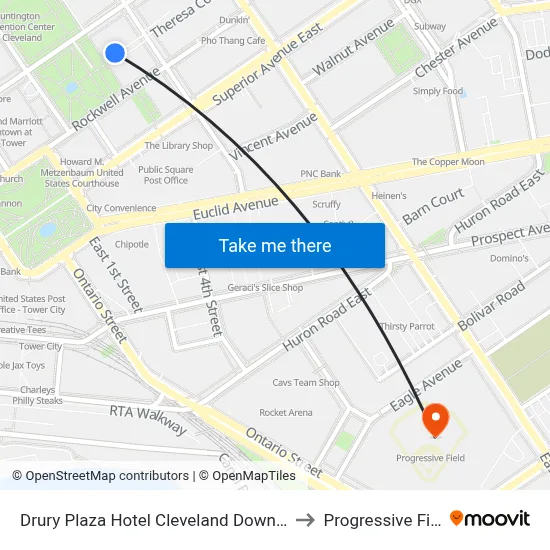 Drury Plaza Hotel Cleveland Downtown to Progressive Field map