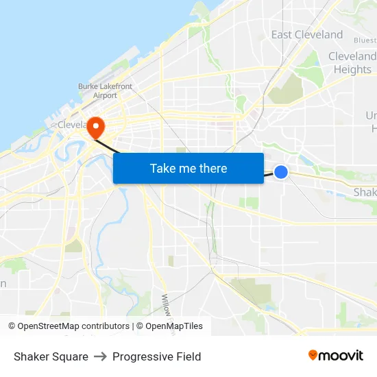Shaker Square to Progressive Field map