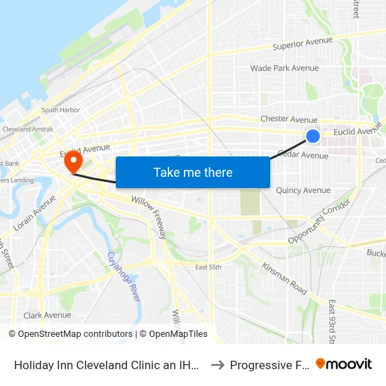 Holiday Inn Cleveland Clinic an IHG Hotel to Progressive Field map