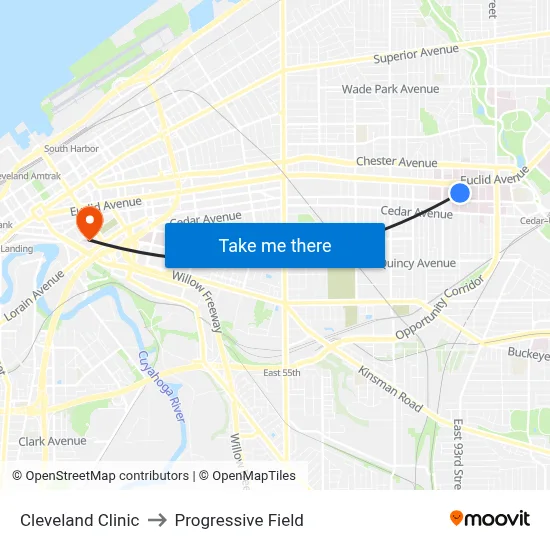 Cleveland Clinic to Progressive Field map