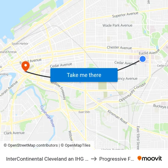 InterContinental Cleveland an IHG Hotel to Progressive Field map