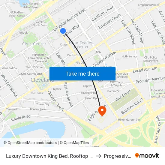 Luxury Downtown King Bed, Rooftop Pool, Cleveland to Progressive Field map