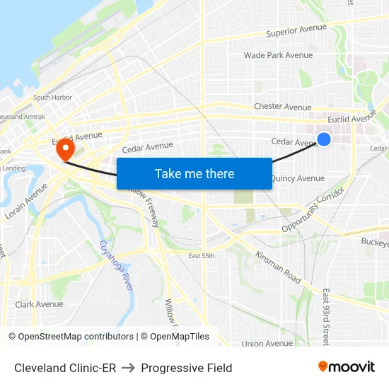 Cleveland Clinic-ER to Progressive Field map