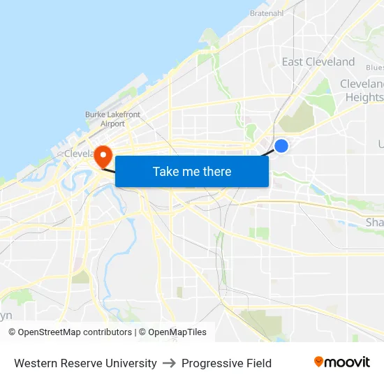 Western Reserve University to Progressive Field map