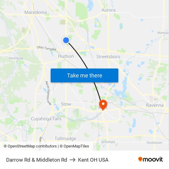 Darrow Rd & Middleton Rd to Kent OH USA map