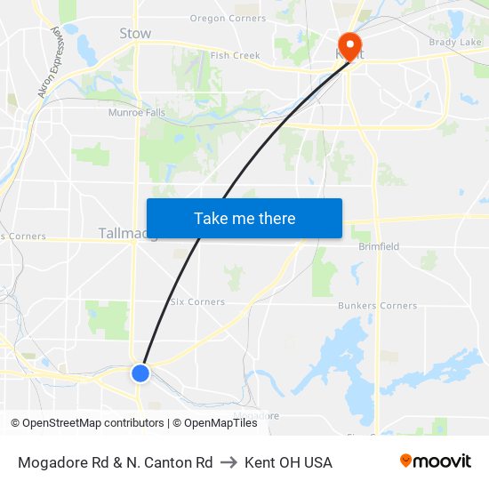 Mogadore Rd & N. Canton Rd to Kent OH USA map