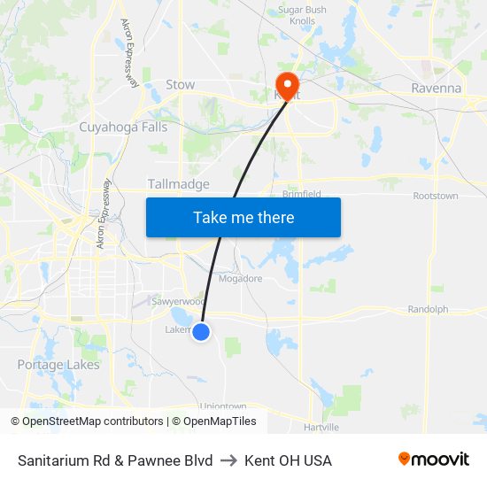 Sanitarium Rd & Pawnee Blvd to Kent OH USA map