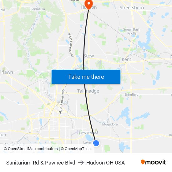 Sanitarium Rd & Pawnee Blvd to Hudson OH USA map