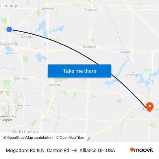 Mogadore Rd & N. Canton Rd to Alliance OH USA map