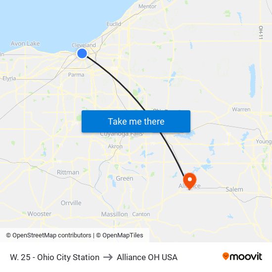W. 25 - Ohio City Station to Alliance OH USA map