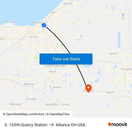 E. 105th-Quincy Station to Alliance OH USA map