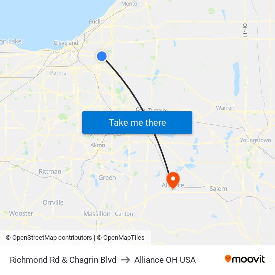 Richmond Rd & Chagrin Blvd to Alliance OH USA map