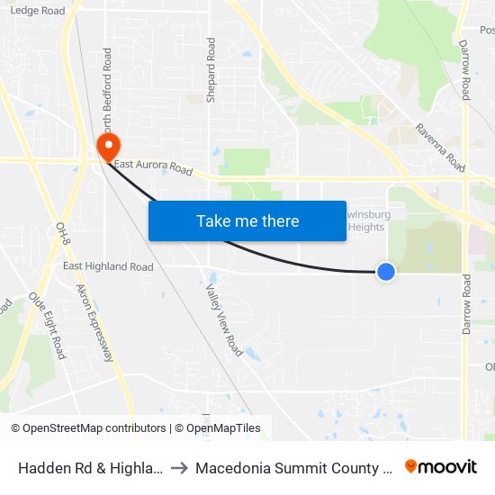 Hadden Rd & Highland Rd to Macedonia Summit County OH USA map