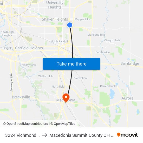 3224 Richmond Rd to Macedonia Summit County OH USA map