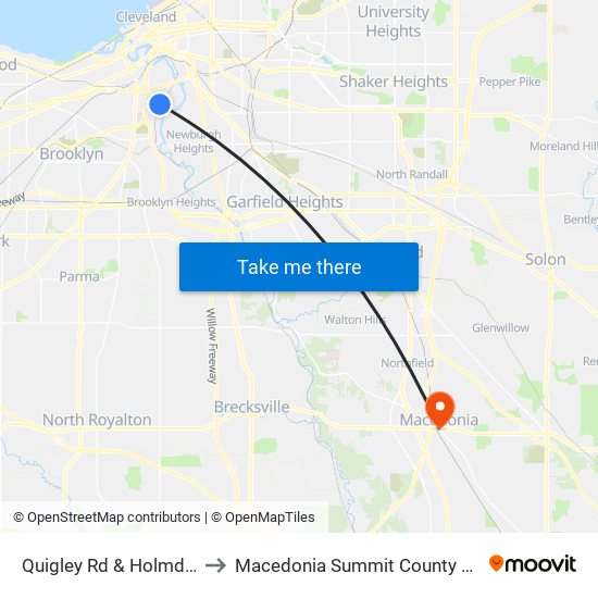 Quigley Rd & Holmden Av to Macedonia Summit County OH USA map