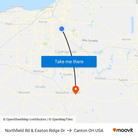 Northfield Rd & Easton Ridge Dr to Canton OH USA map