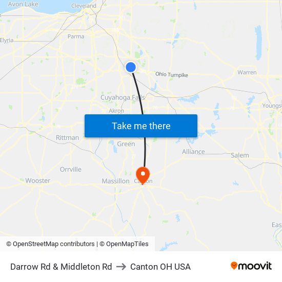 Darrow Rd & Middleton Rd to Canton OH USA map