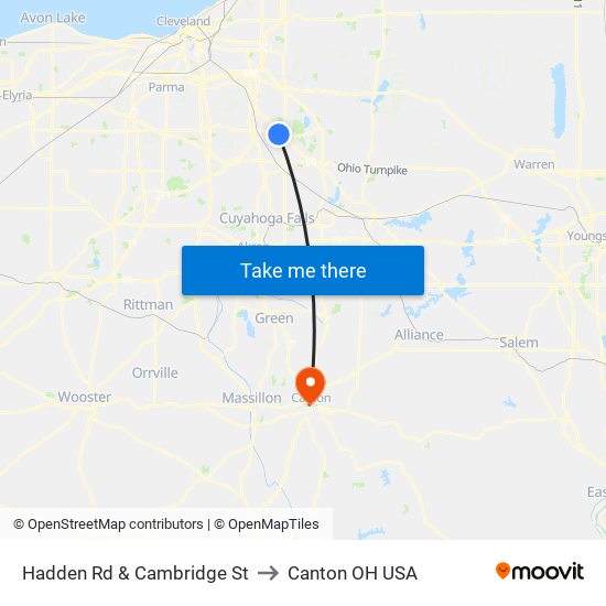 Hadden Rd & Cambridge St to Canton OH USA map