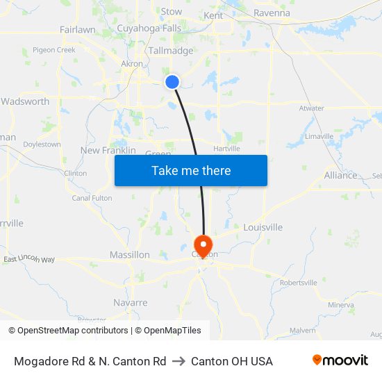 Mogadore Rd & N. Canton Rd to Canton OH USA map