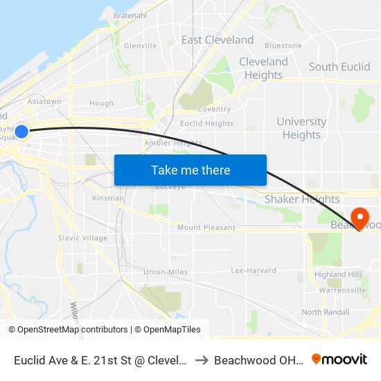 Euclid Ave  & E. 21st St @ Cleveland Sta to Beachwood OH USA map