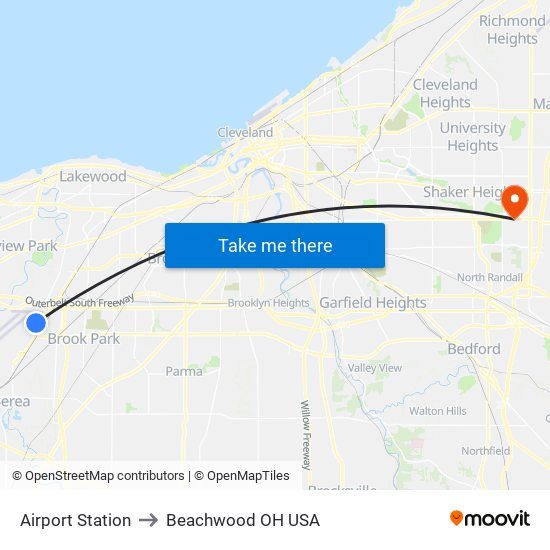 Airport Station to Beachwood OH USA map