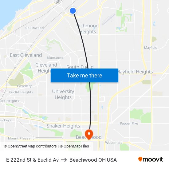 E 222nd St & Euclid Av to Beachwood OH USA map