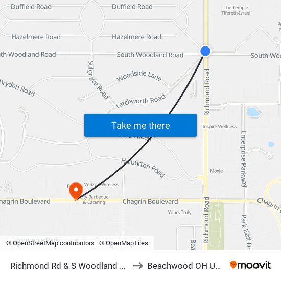 Richmond Rd & S Woodland Rd to Beachwood OH USA map