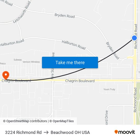 3224 Richmond Rd to Beachwood OH USA map