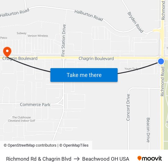 Richmond Rd & Chagrin Blvd to Beachwood OH USA map