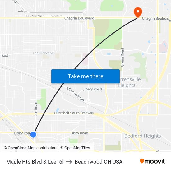 Maple Hts Blvd & Lee Rd to Beachwood OH USA map