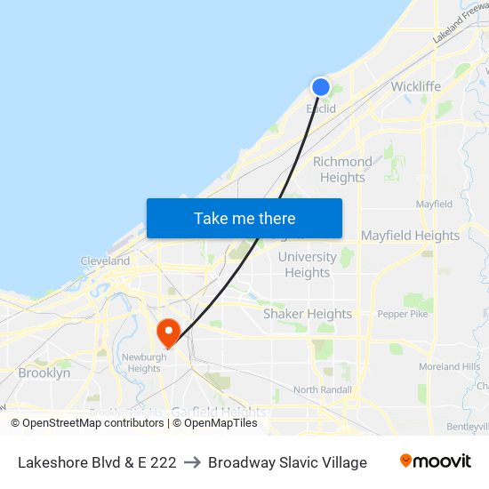 Lakeshore Blvd & E 222 to Broadway Slavic Village map