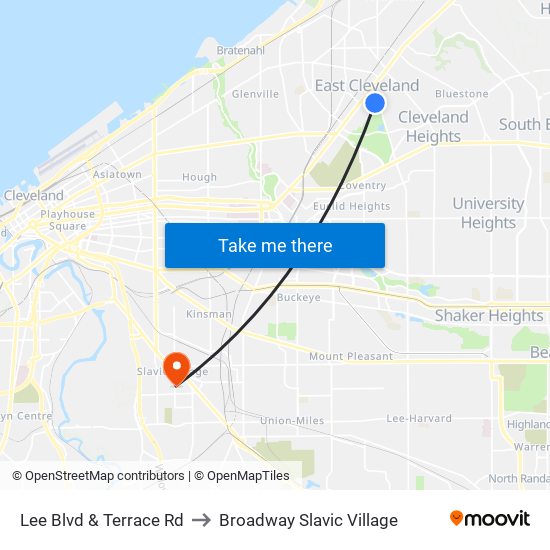 Lee Blvd & Terrace Rd to Broadway Slavic Village map