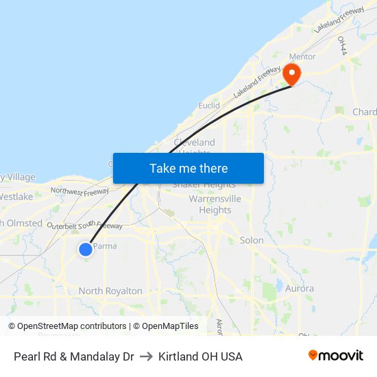 Pearl Rd & Mandalay Dr to Kirtland OH USA map