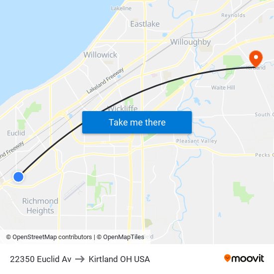 22350 Euclid Av to Kirtland OH USA map