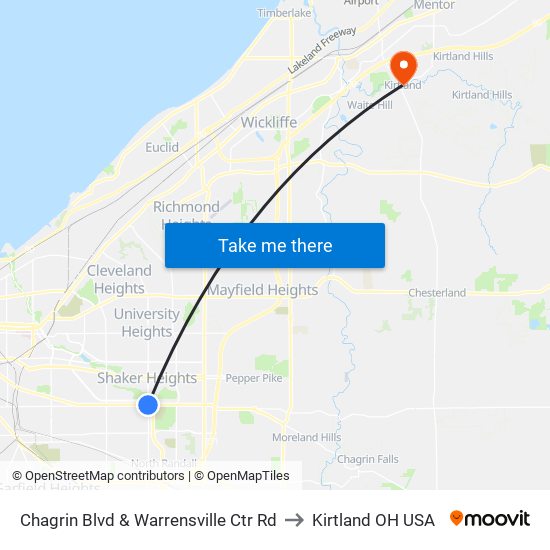 Chagrin Blvd & Warrensville Ctr Rd to Kirtland OH USA map