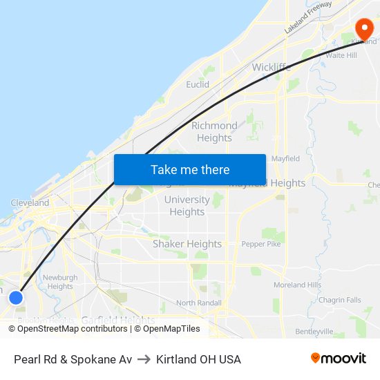 Pearl Rd & Spokane Av to Kirtland OH USA map