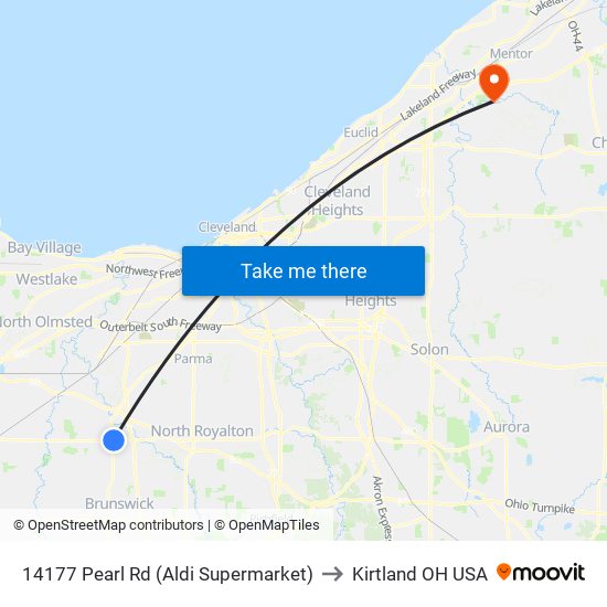 14177 Pearl Rd (Aldi Supermarket) to Kirtland OH USA map