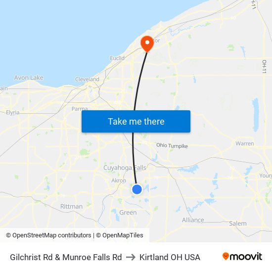 Gilchrist Rd & Munroe Falls Rd to Kirtland OH USA map