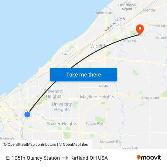 E. 105th-Quincy Station to Kirtland OH USA map