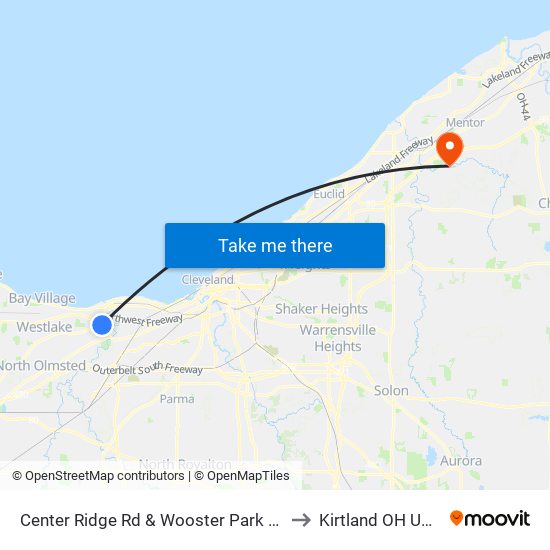 Center Ridge Rd & Wooster Park Dr to Kirtland OH USA map
