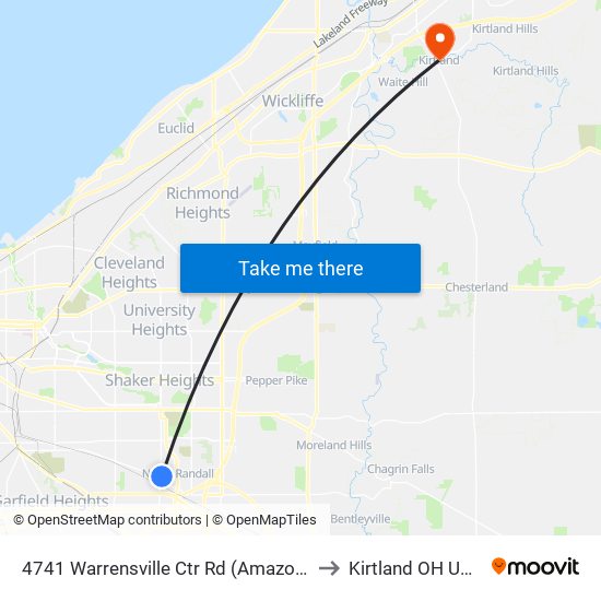 4741 Warrensville Ctr Rd (Amazon) to Kirtland OH USA map