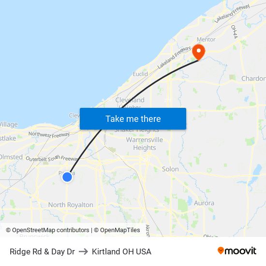 Ridge Rd & Day Dr to Kirtland OH USA map