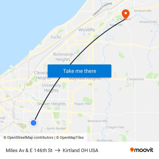 Miles Av & E 146th St to Kirtland OH USA map