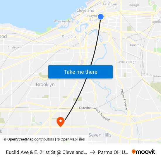 Euclid Ave  & E. 21st St @ Cleveland Sta to Parma OH USA map