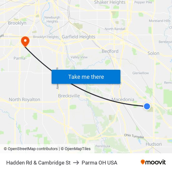 Hadden Rd & Cambridge St to Parma OH USA map