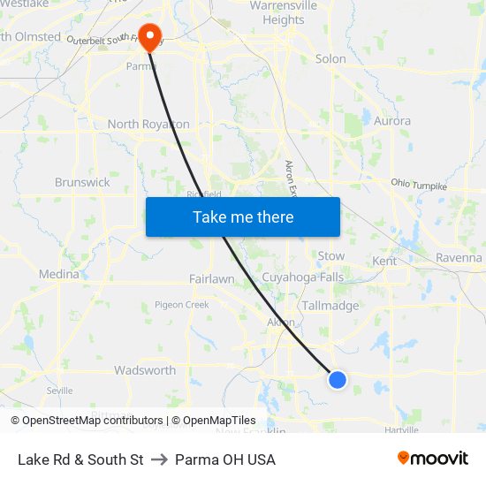 Lake Rd & South St to Parma OH USA map