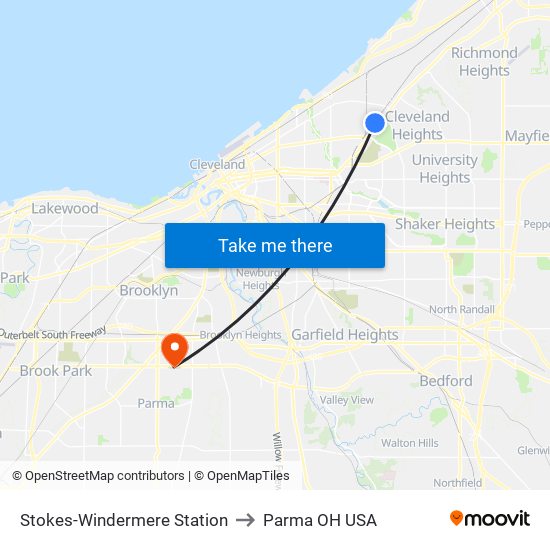 Stokes-Windermere Station to Parma OH USA map