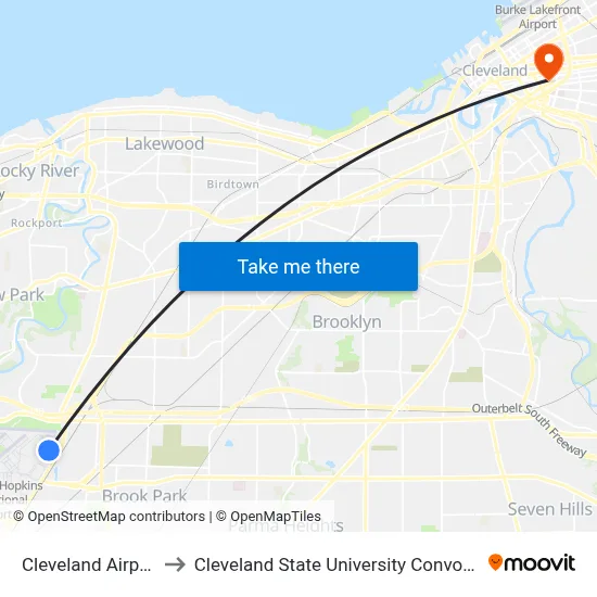 Cleveland Airport CLE to Cleveland State University Convocation Center map