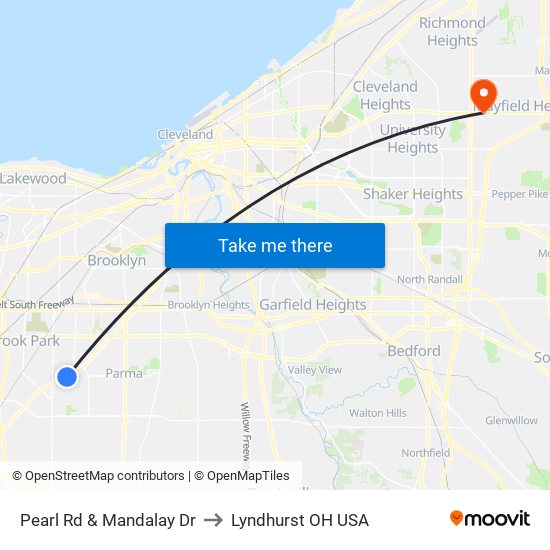 Pearl Rd & Mandalay Dr to Lyndhurst OH USA map