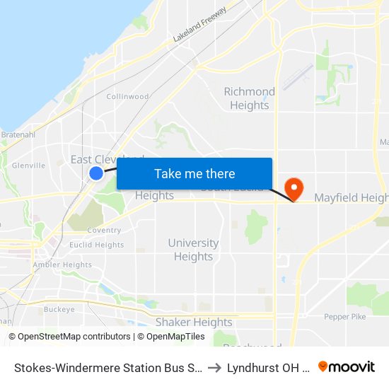 Stokes-Windermere Station Bus Stop #4 to Lyndhurst OH USA map